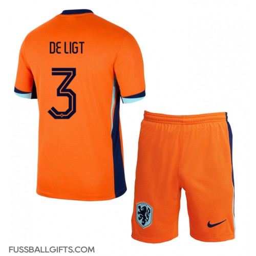 Niederlande Matthijs de Ligt #3 Fußballbekleidung Heimtrikot Kinder EM 2024 Kurzarm (+ kurze hosen)